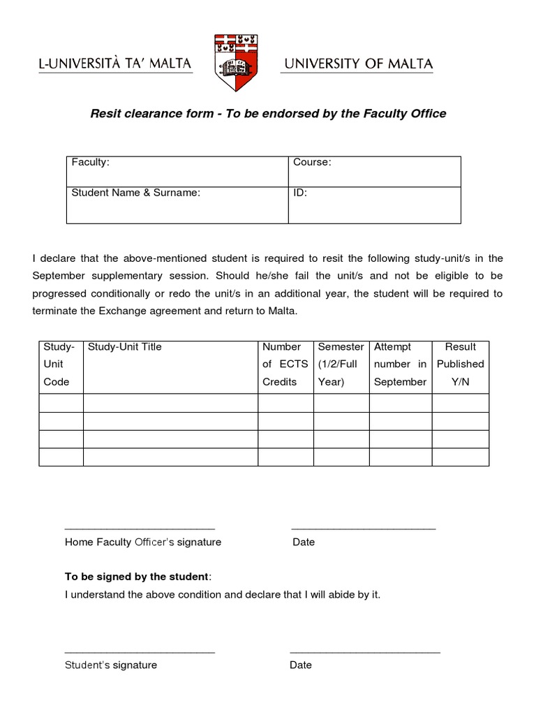 Resit Clearance Form for Students | PDF | Government | Social Institutions