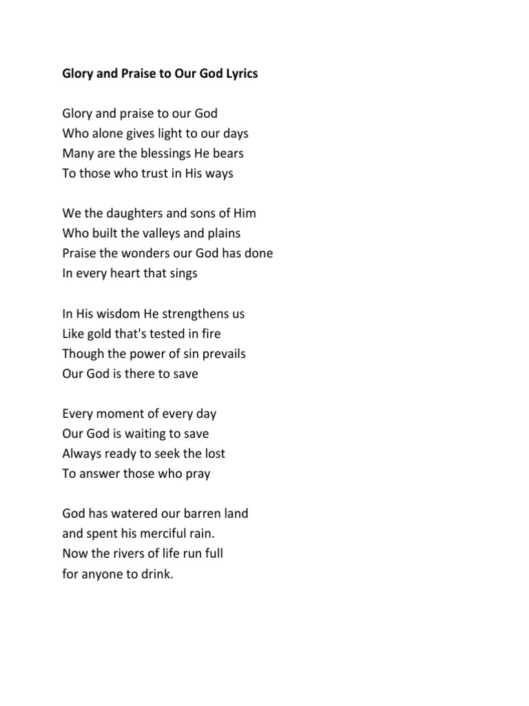 Glory and Praise to Our God Lyrics | PDF | Language Arts & Discipline