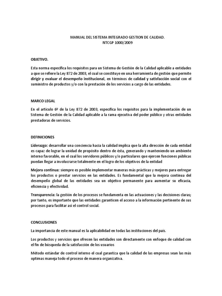 Manual Del Sistema Integrado Gestion de Calidad | PDF