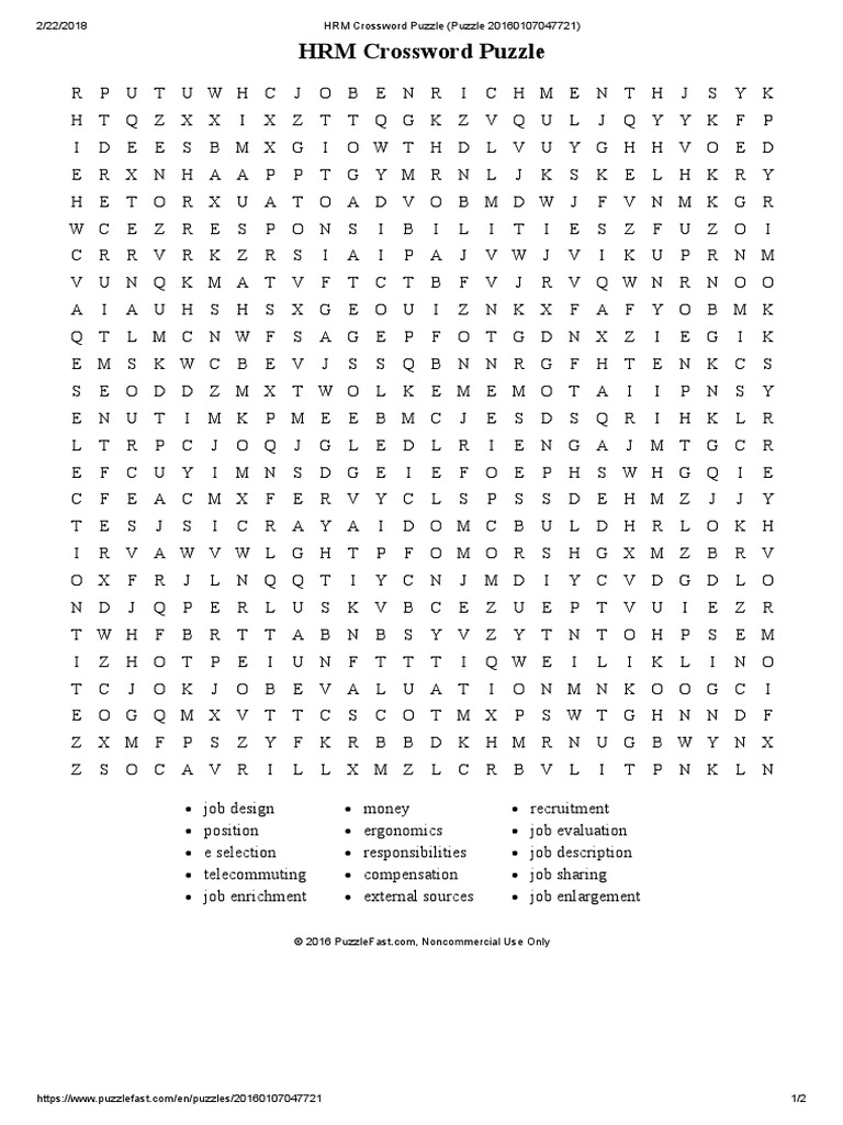 HRM Crossword Puzzle (Puzzle 20160107047721) | PDF | Puzzles | Employment