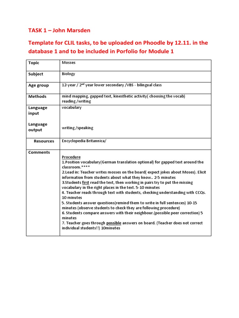 CLIL Task on Mosses for Bilingual Class | PDF | Foreign Language Studies