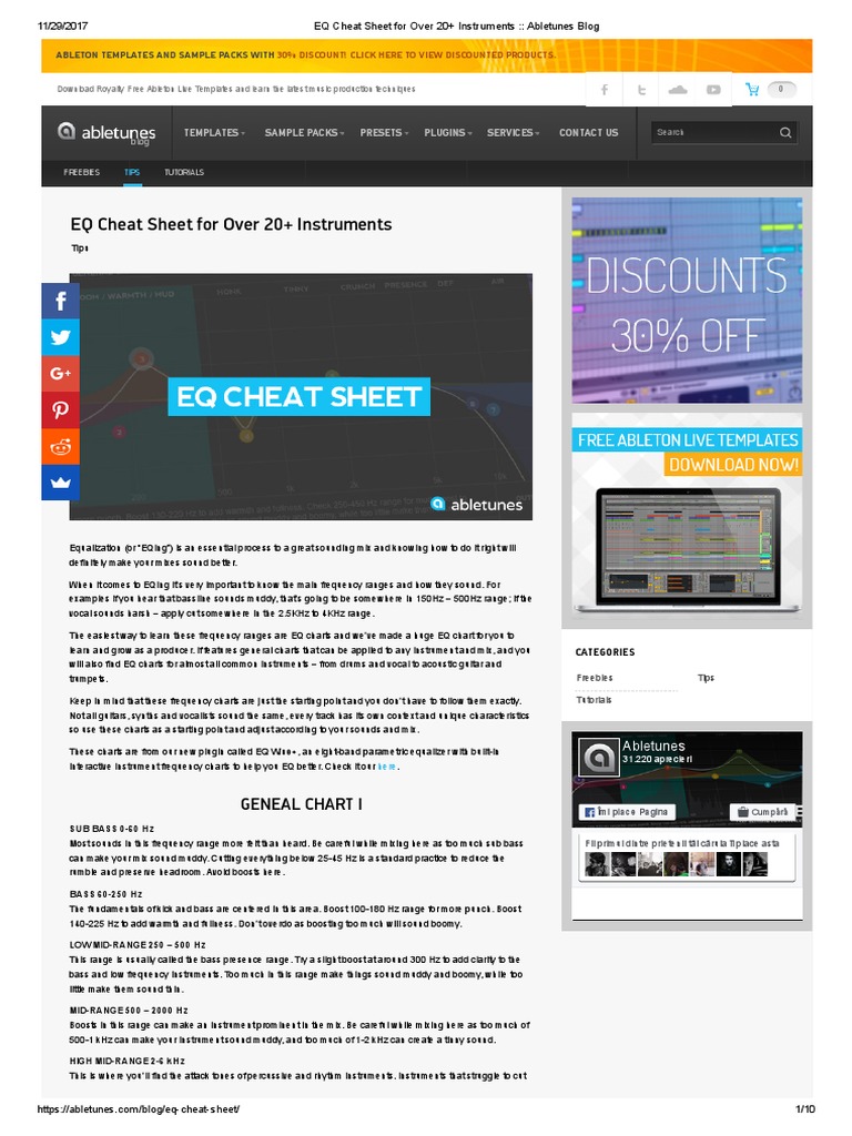 EQ Cheat Sheet For Over 20+ Instruments - Abletunes Blog | PDF ...