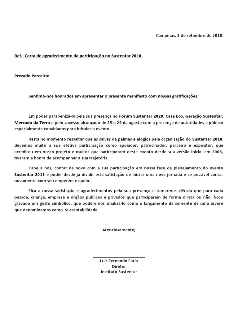 CARTA DE AGRADECIMENTO