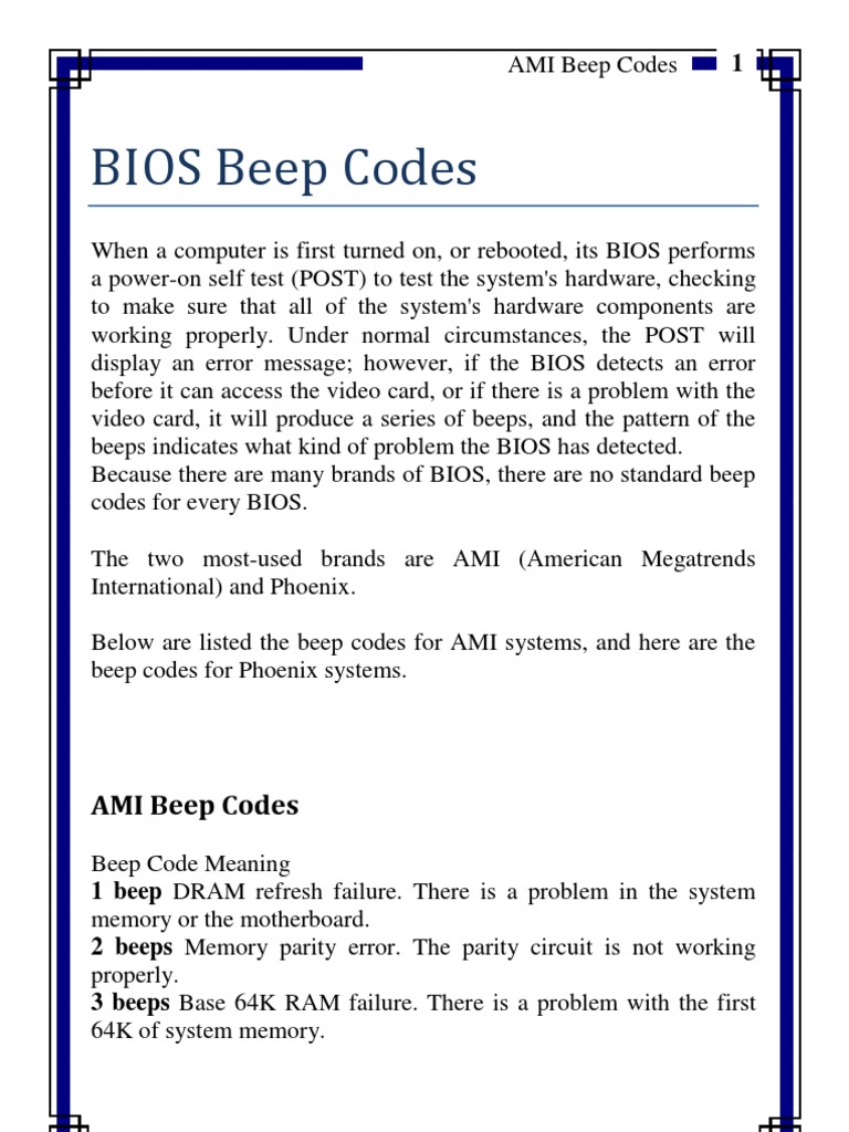 BIOS Beep Codes PDF Bios Electronics