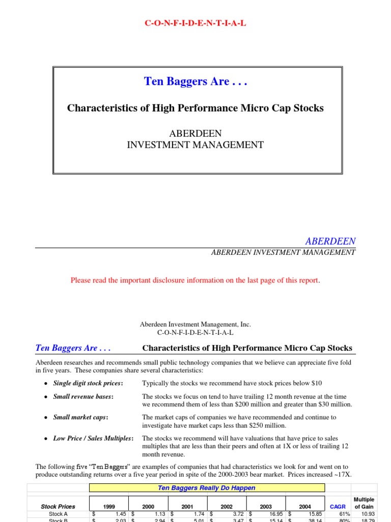 Ten Baggers Are . . Characteristics of High Performance Micro Cap