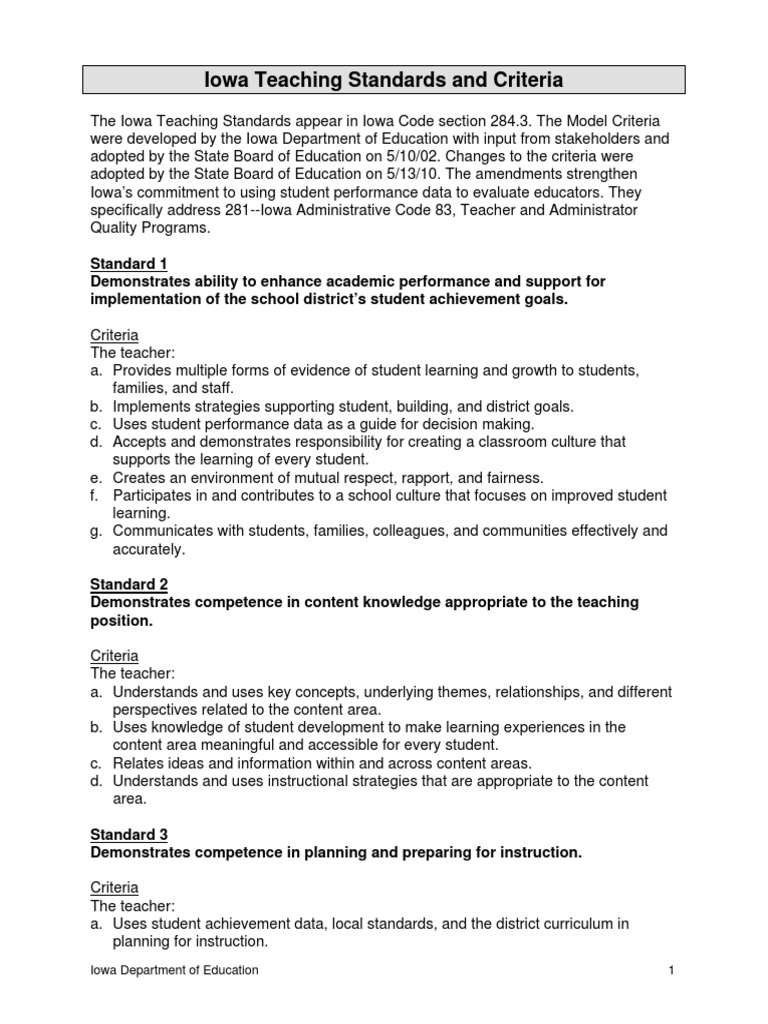 Iowa Teaching Standards | PDF | Teachers | Strategic Management
