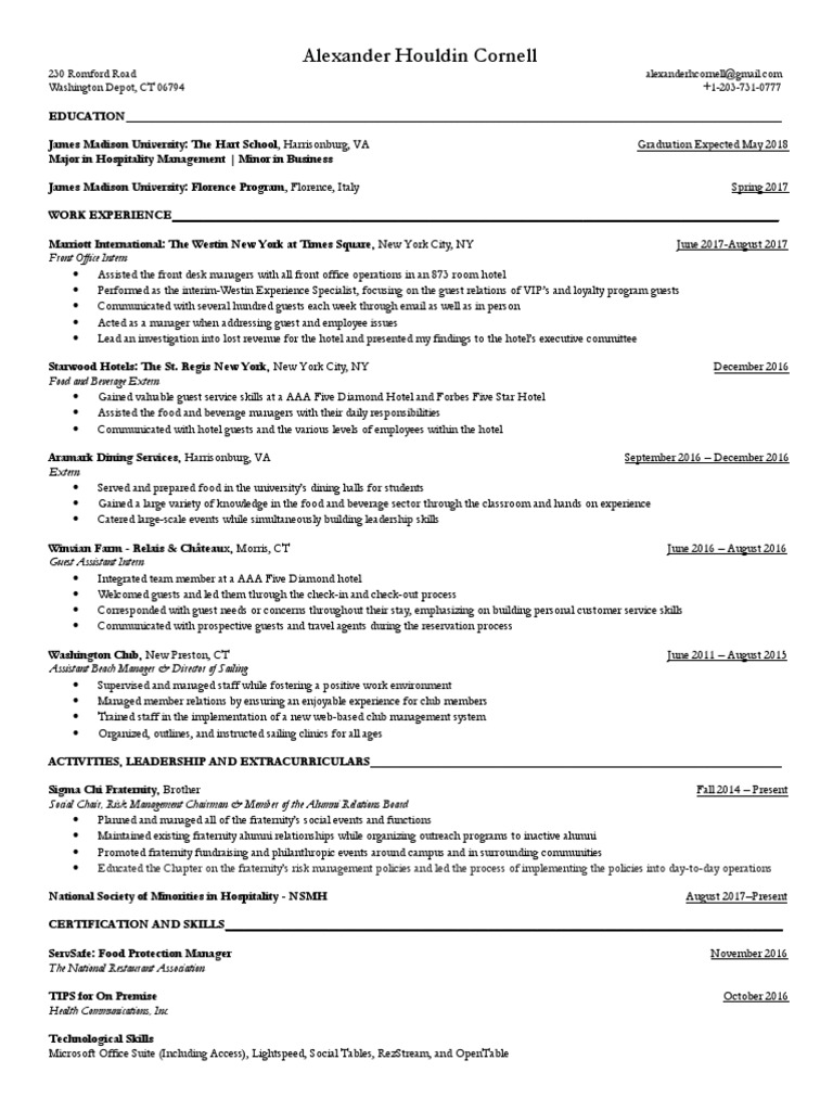 Alexander Cornell Resume Spring 2018 PDF Fraternities And