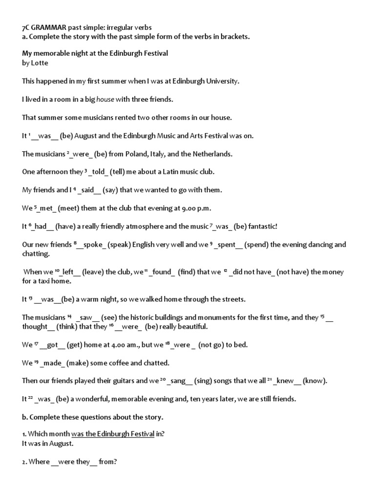 7b Grammar Past Simple Regular Verbs