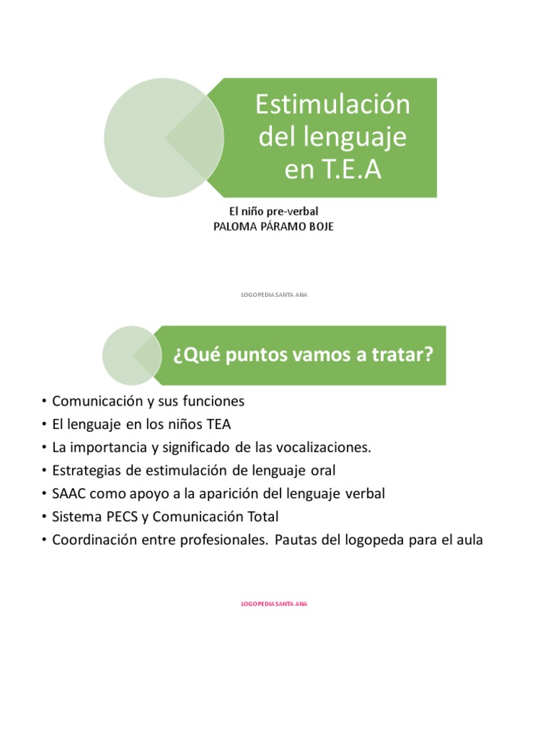 Estimulación del Lenguaje en T.E.A. | PDF | Patología del habla y ...