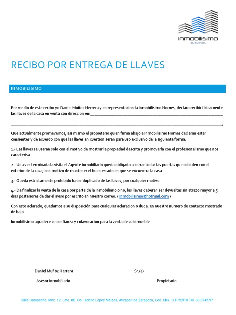 Recibo Por Entrega de Llaves