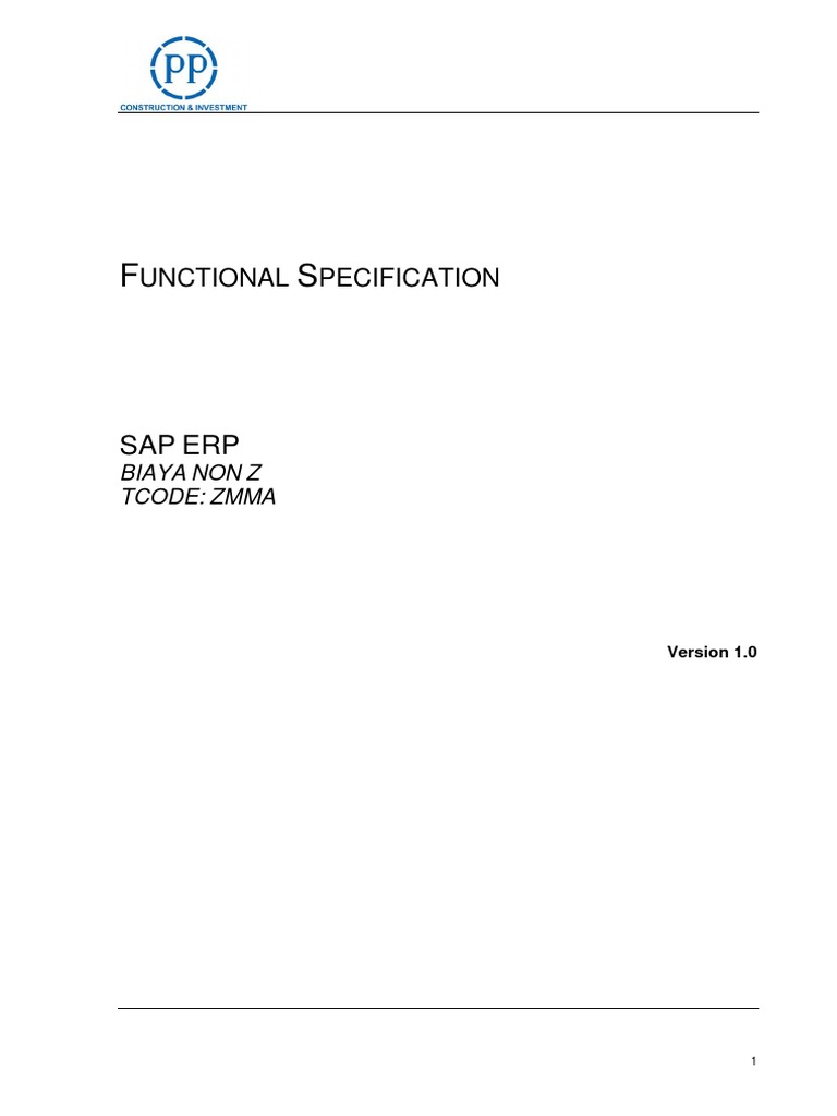 SAP Functional Specification for Non-Z Costs | PDF | Information ...