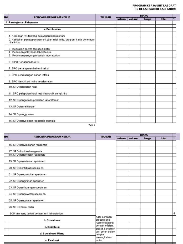 Program Kerja Laboratorium RS 2016 | PDF | Sains & Matematika
