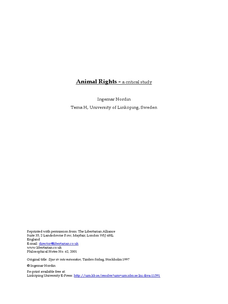 Animal Rights a Critical Study | Utilitarianism | Animal Rights