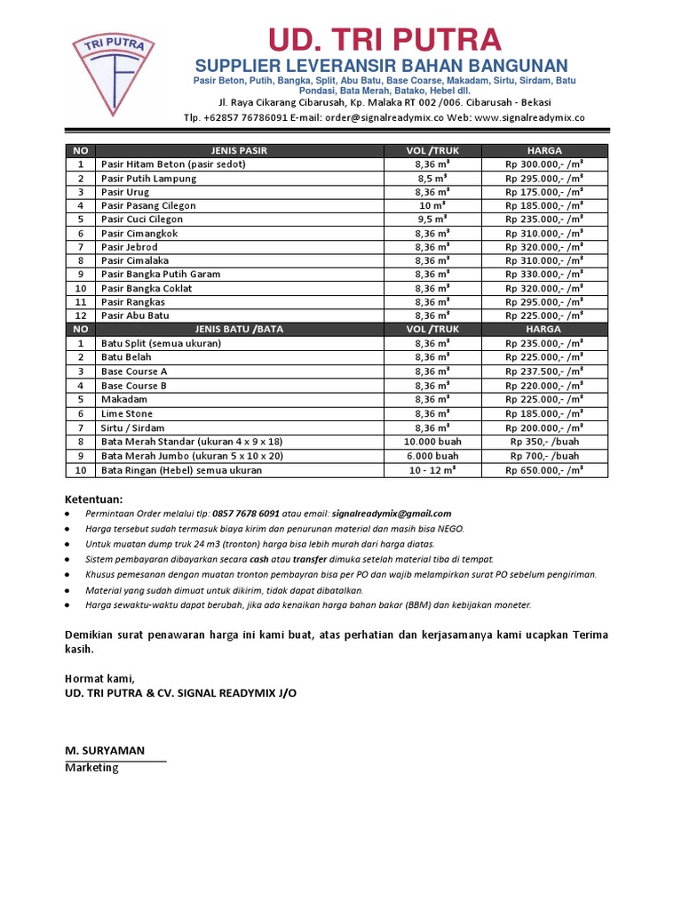 Daftar Harga Material Alam