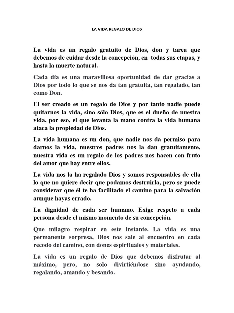 La Vida: Un Regalo de Dios | PDF | Dios | Religión y creencia