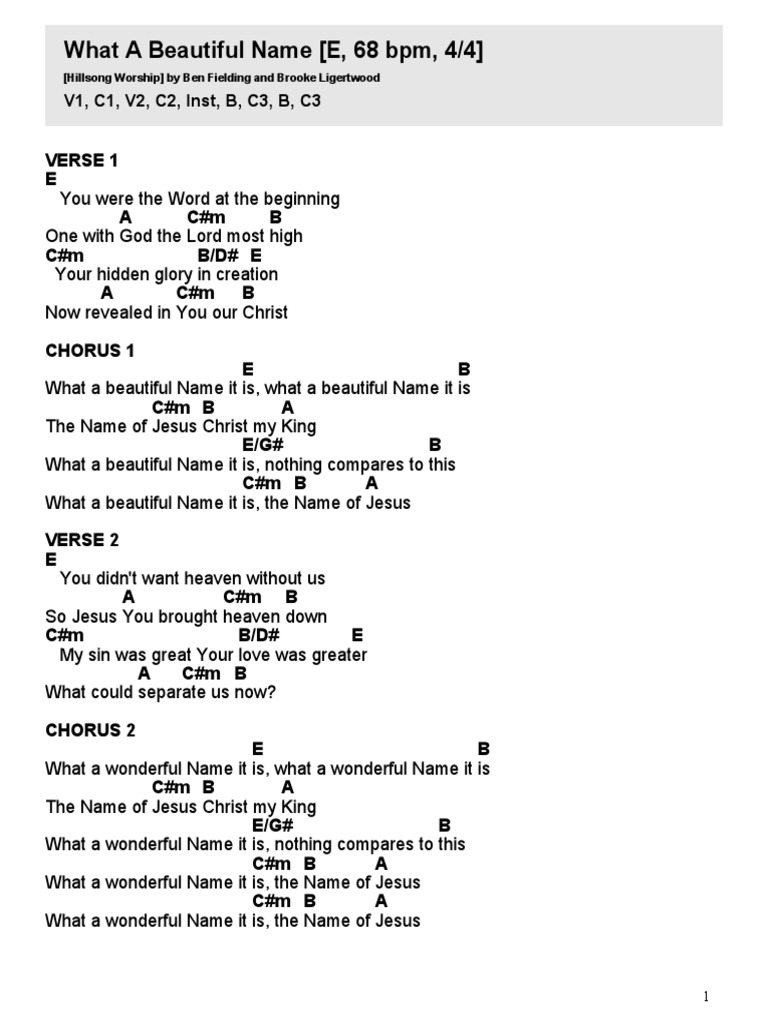 What A Beautiful Name E | PDF | Music Theory | Elements Of Music