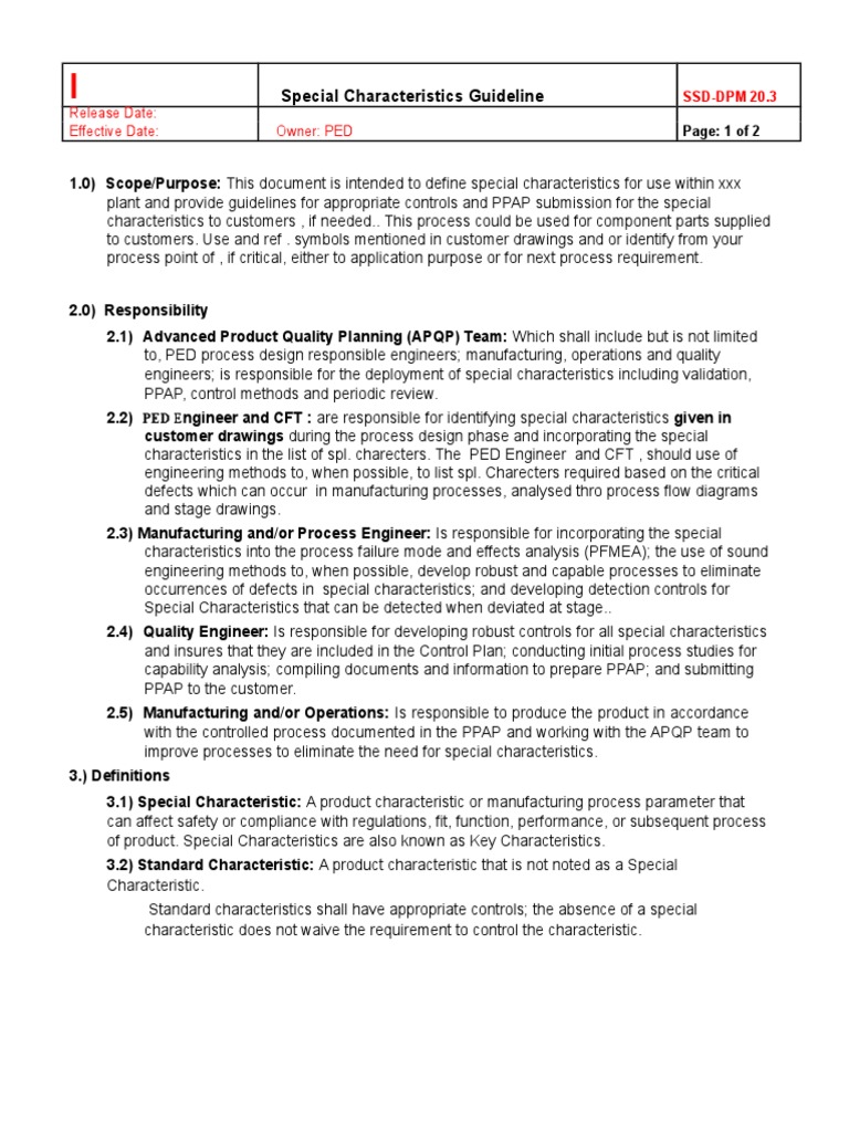 Special Characteristics Guidelines | PDF | Safety | Engineering Tolerance