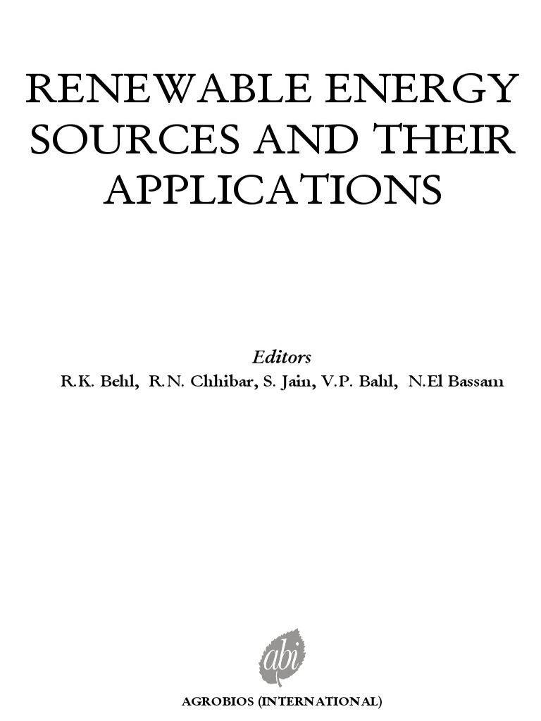 BOOK Renewable Energy Sources and Their Applications | PDF ...
