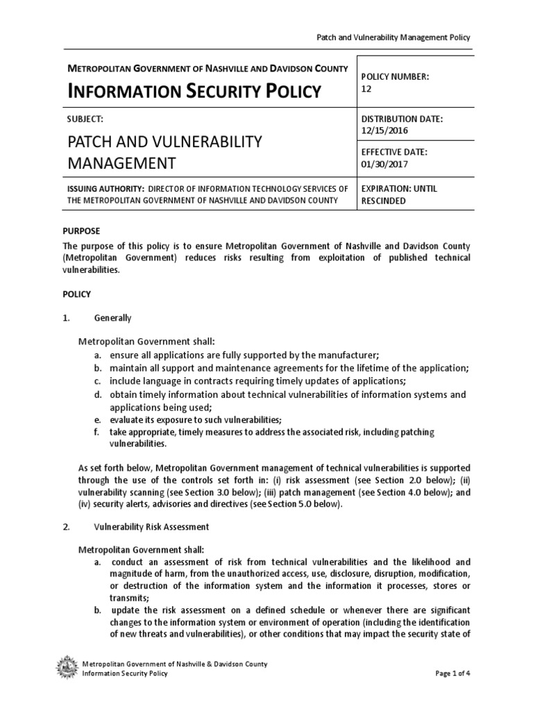 ISM12 PatchAndVulnerabilityManagementPolicy | PDF | Vulnerability ...