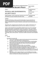 Physical and Environmental Security Policy: Nformation Ecurity Olicy