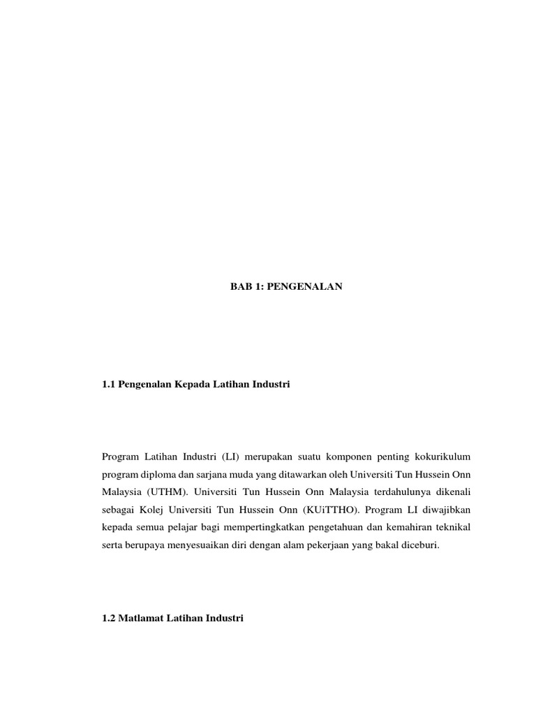 Contoh Laporan Akhir Latihan Industri Uthm