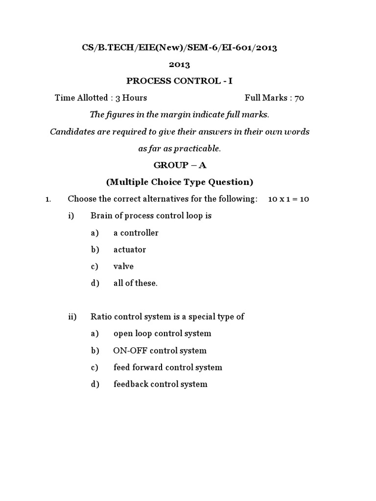 Process Control Exam Questions and Answers | PDF | Control System ...