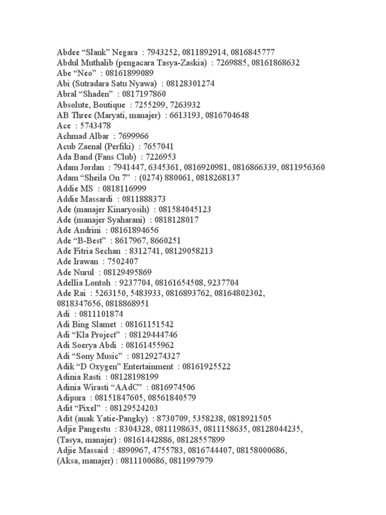 Buku Telepon Artis