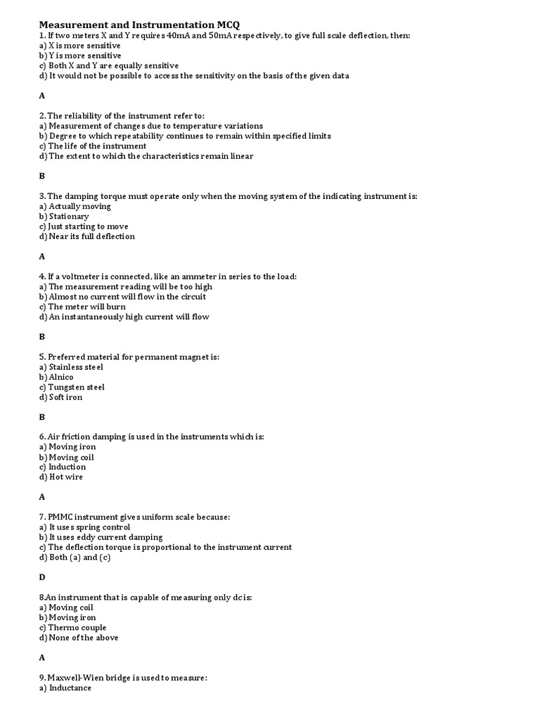 Electronic Electrical Measurement & Measuring Instruments Mcq2 PDF Capacitor Electric Current
