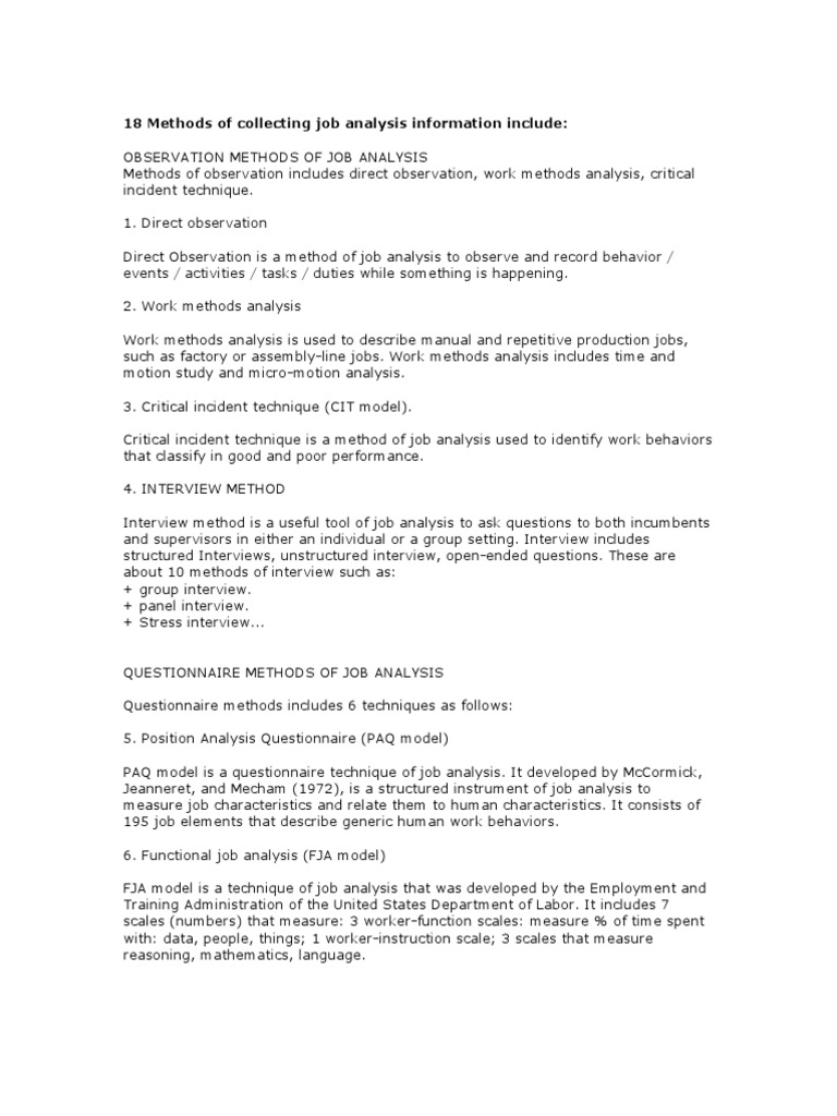 18 Methods of Collecting Job Analysis Information Include Competence