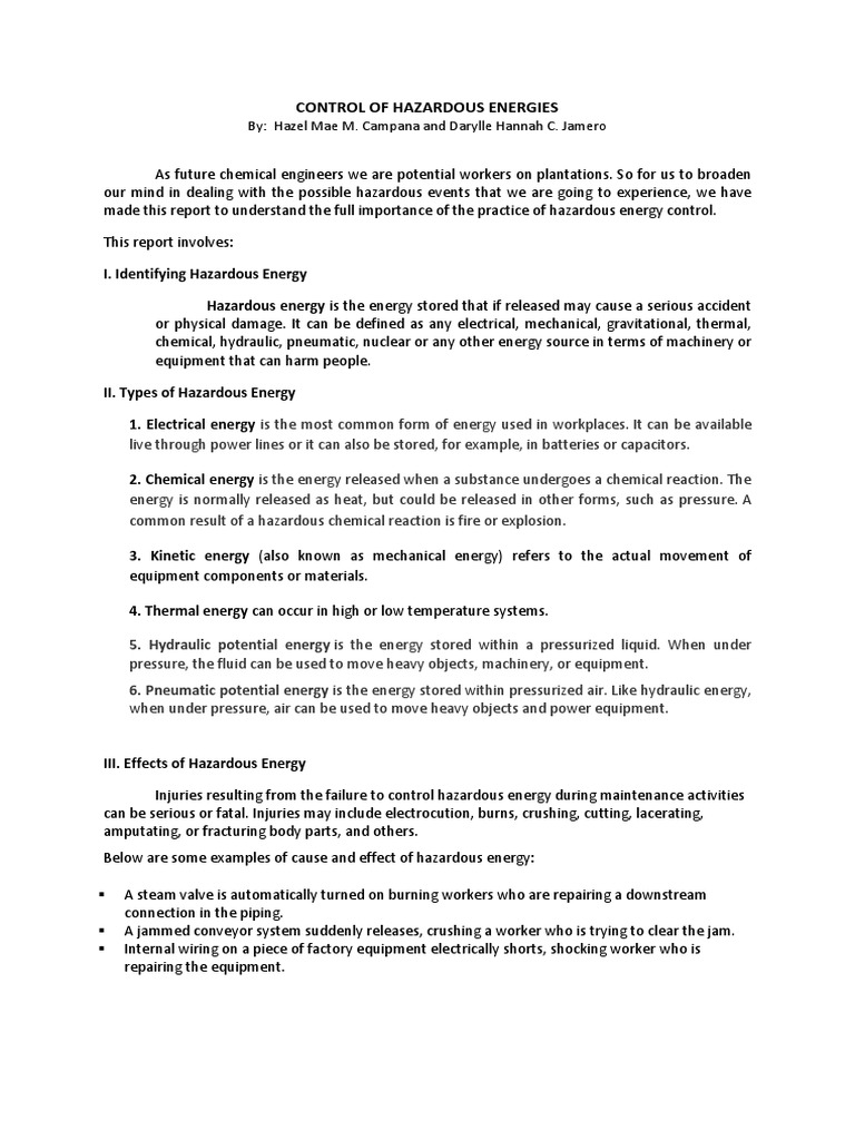 Hazardous Energy Control in Engineering | PDF | Safety | Mechanical ...