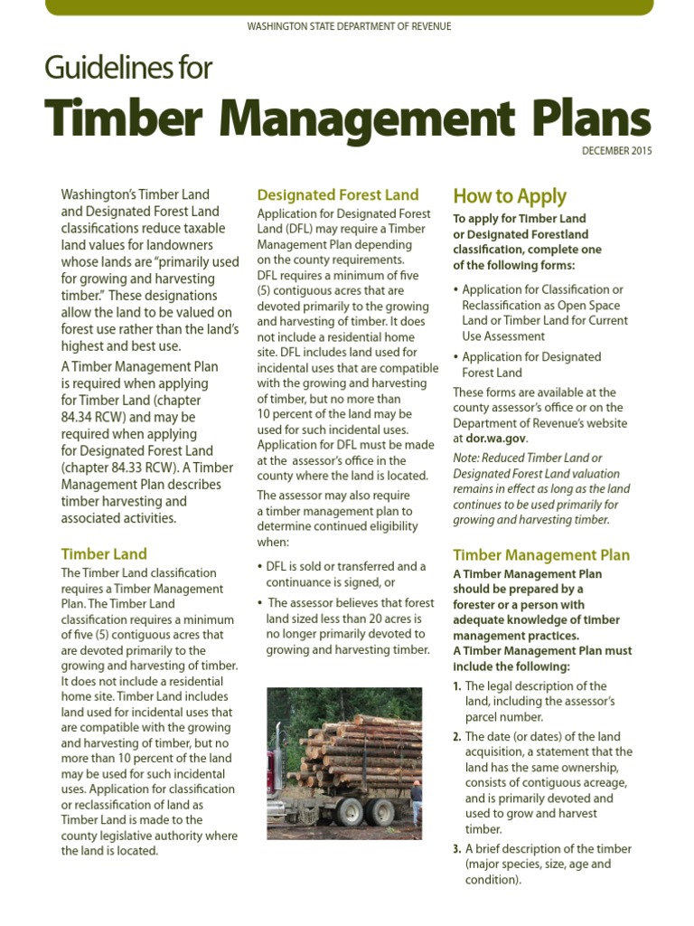 Timber Management Plans Guidelines For PDF Forestry Lumber
