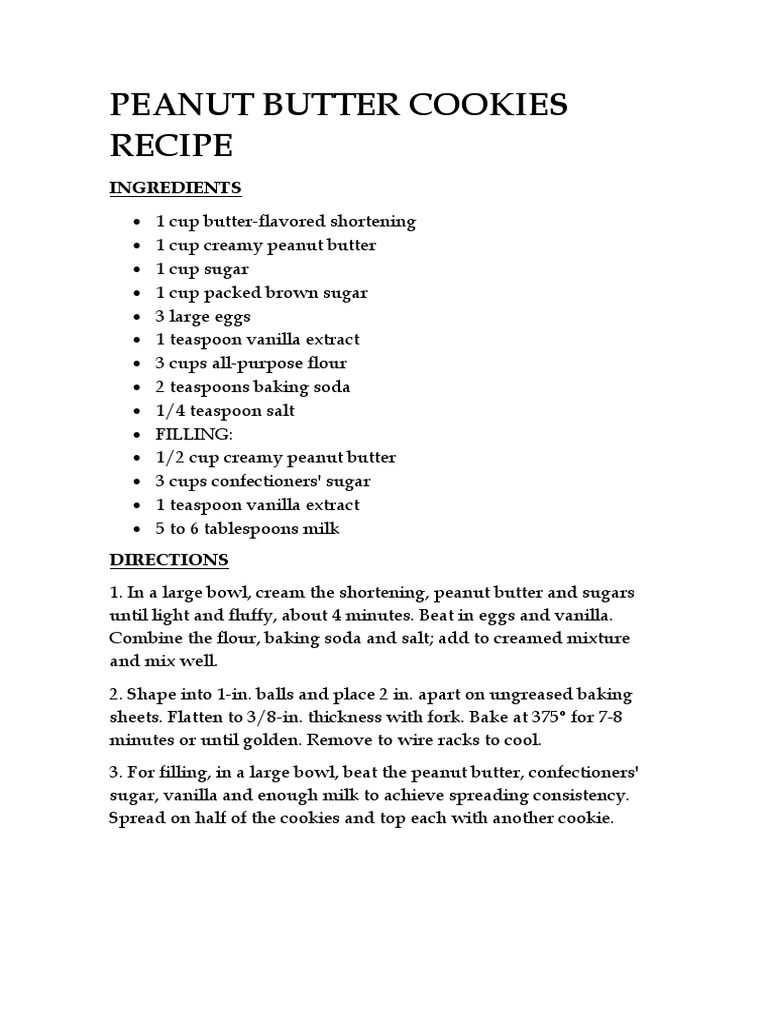 Peanut Butter Sandwich Cookies Recipe PDF