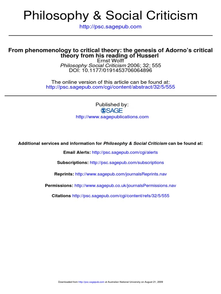 Adorno Husserl Critical Theory PDF Edmund Husserl Phenomenology
