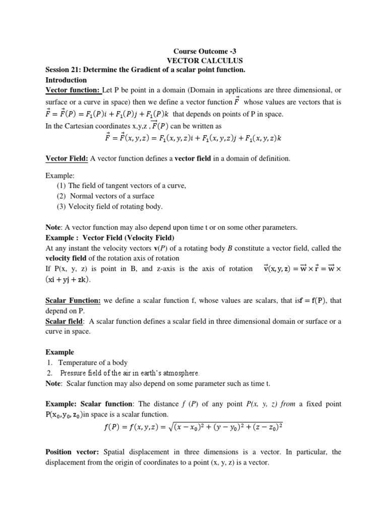 Co 3 Course Material Vector Calculus Gradient Euclidean Vector