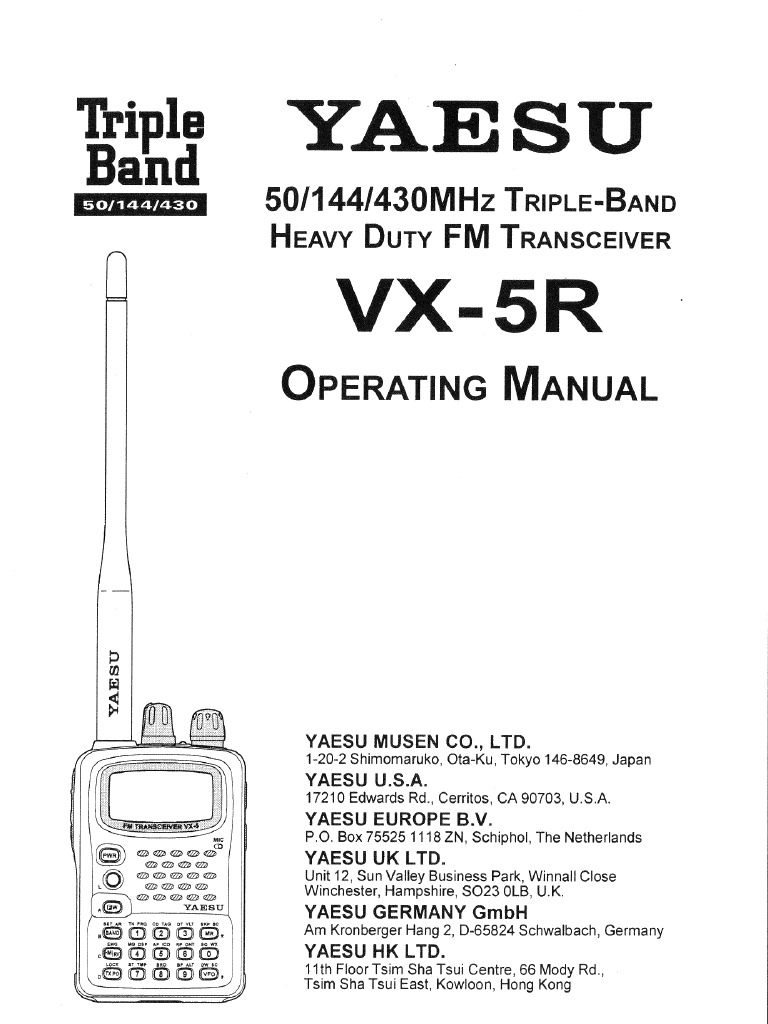 YAESU VX-5 トランシーバー　説明書付き Yaesu VX-5R Operation Manual | PDF