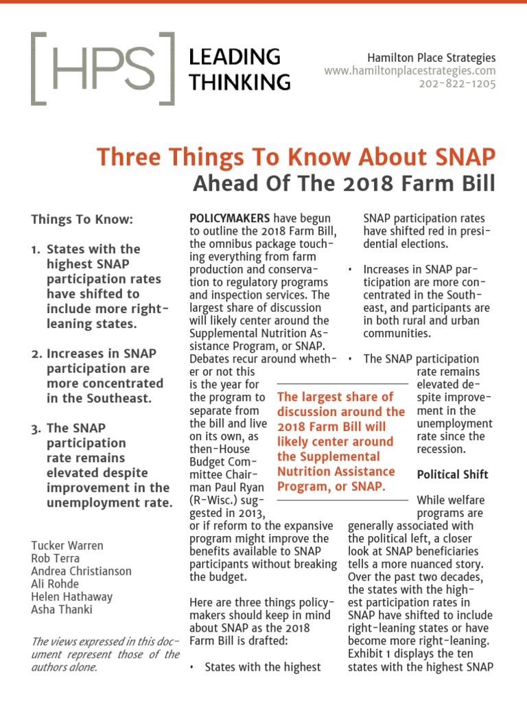 SNAP Insights for the 2018 Farm Bill | PDF | United States Farm Bill ...