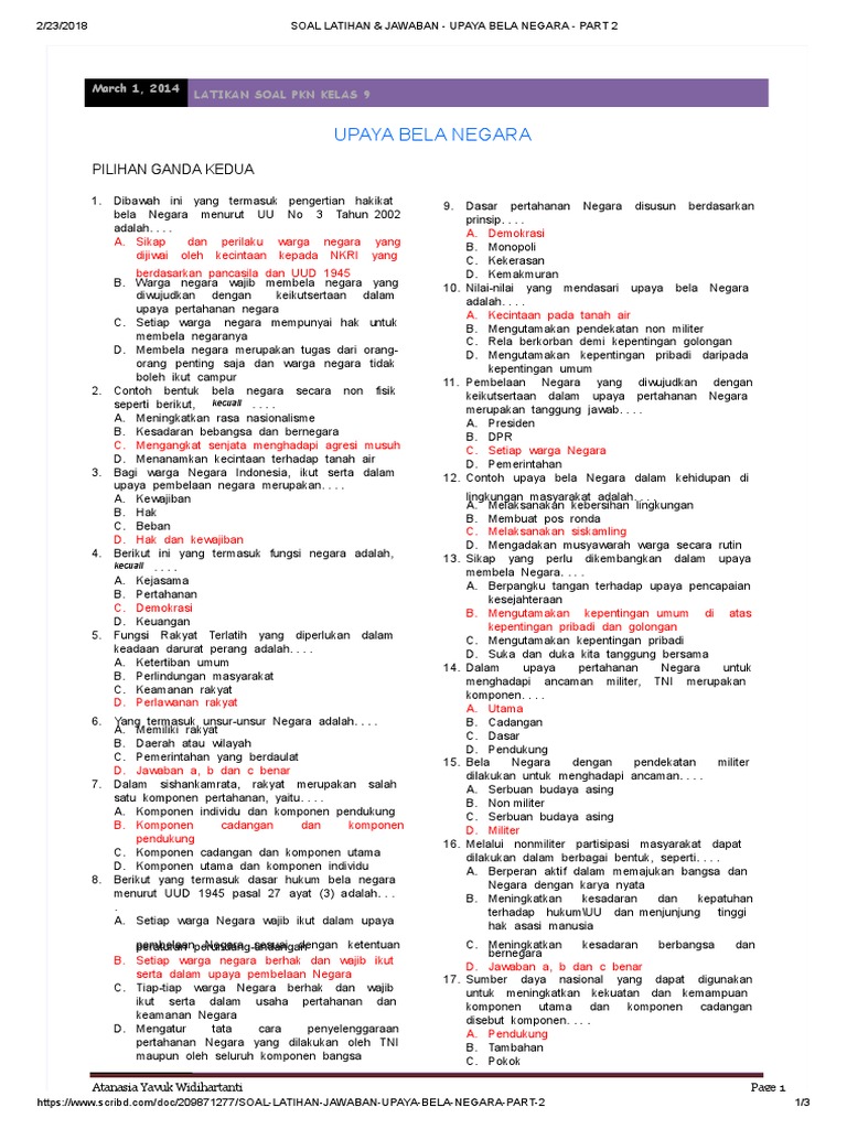 Soal Latihan Jawaban Upaya Bela Negara Part 2 Pdf