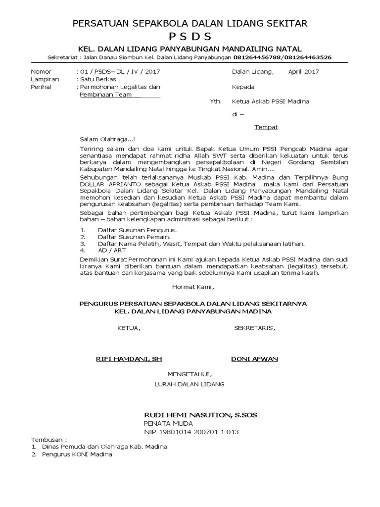 Surat Ke Pengcab Pssi