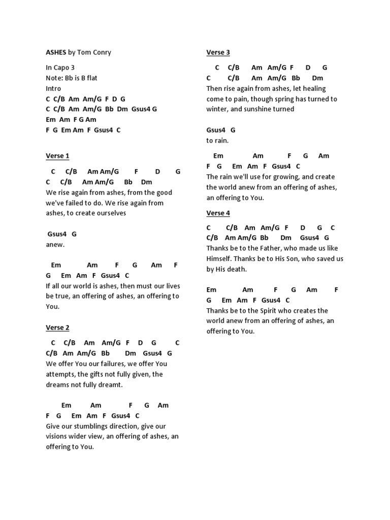 Ashes By Tom Conry Song Structure
