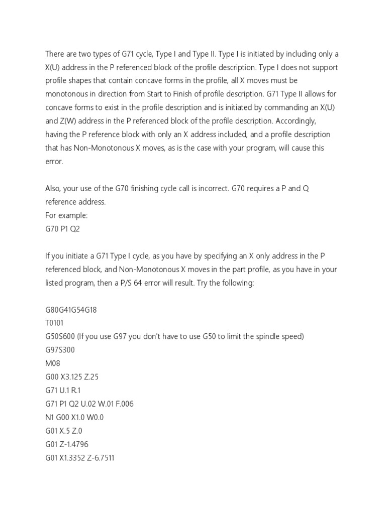 G71 Cycle Types and Programming Guide | PDF