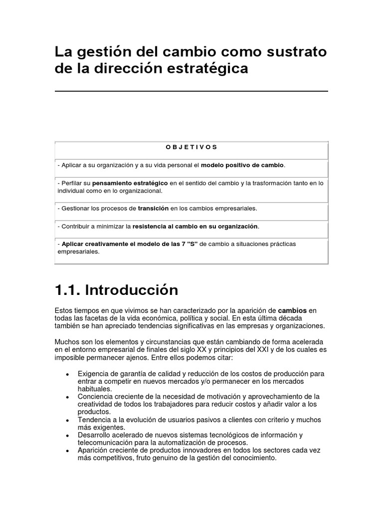 Gestión del Cambio en la Dirección Estratégica | PDF | Calidad ...