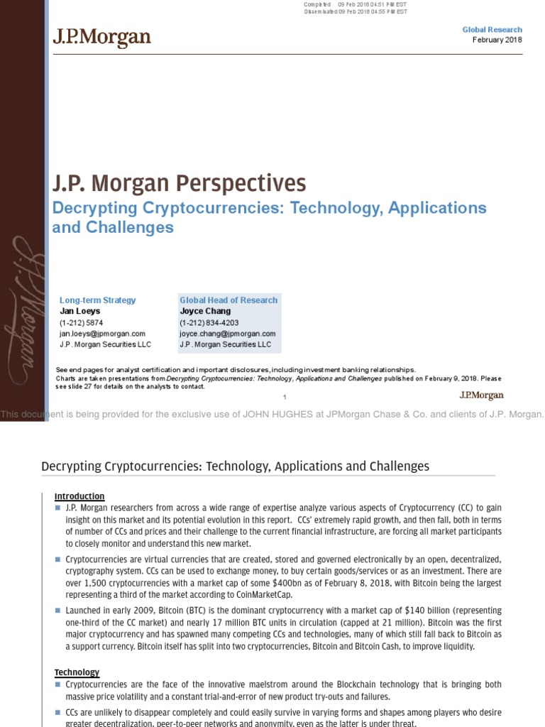 JPM - Decrypting Cryptocurrencies | PDF | Cryptocurrency | Jp Morgan Chase