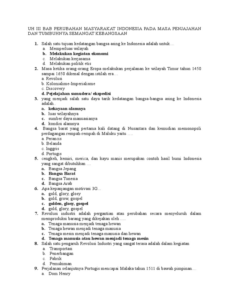 Contoh Soal Ips Tentang Perubahan Masyarakat Indonesia