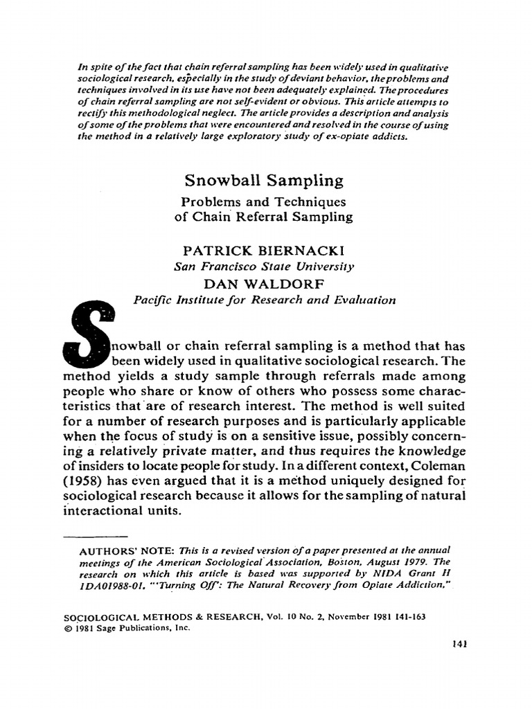 Problems in Chain Referral Sampling | PDF | Qualitative Research ...