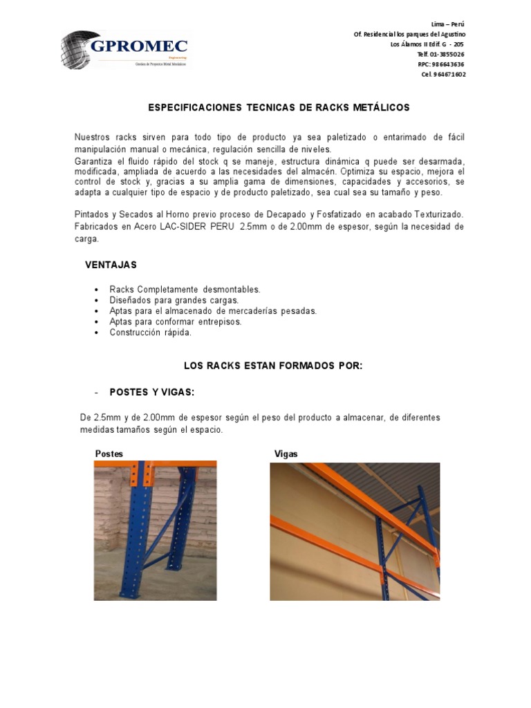 ESPECIFICACIONES TECNICAS DE RACKS METALICOS.doc Perú Tecnología