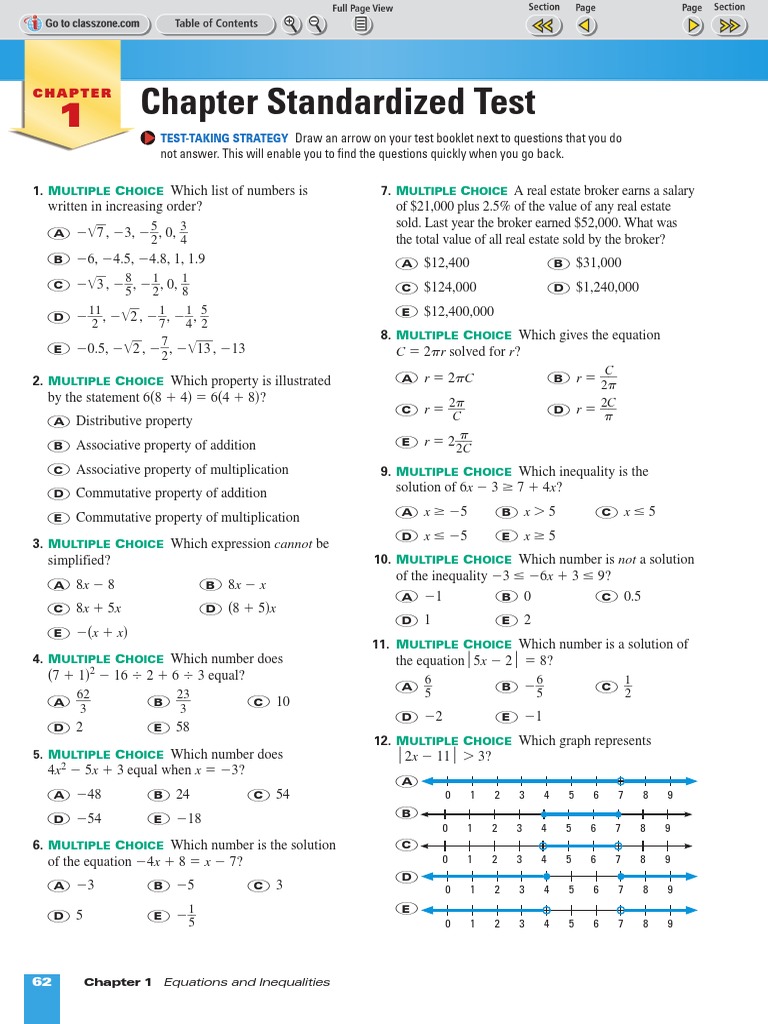 Chapter 1: Equations and Inequalities Practice | PDF | Equations ...