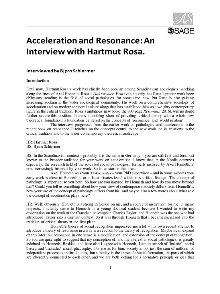 Hartmut Rosa Interview - Acceleration and Resonance PDF | PDF ...