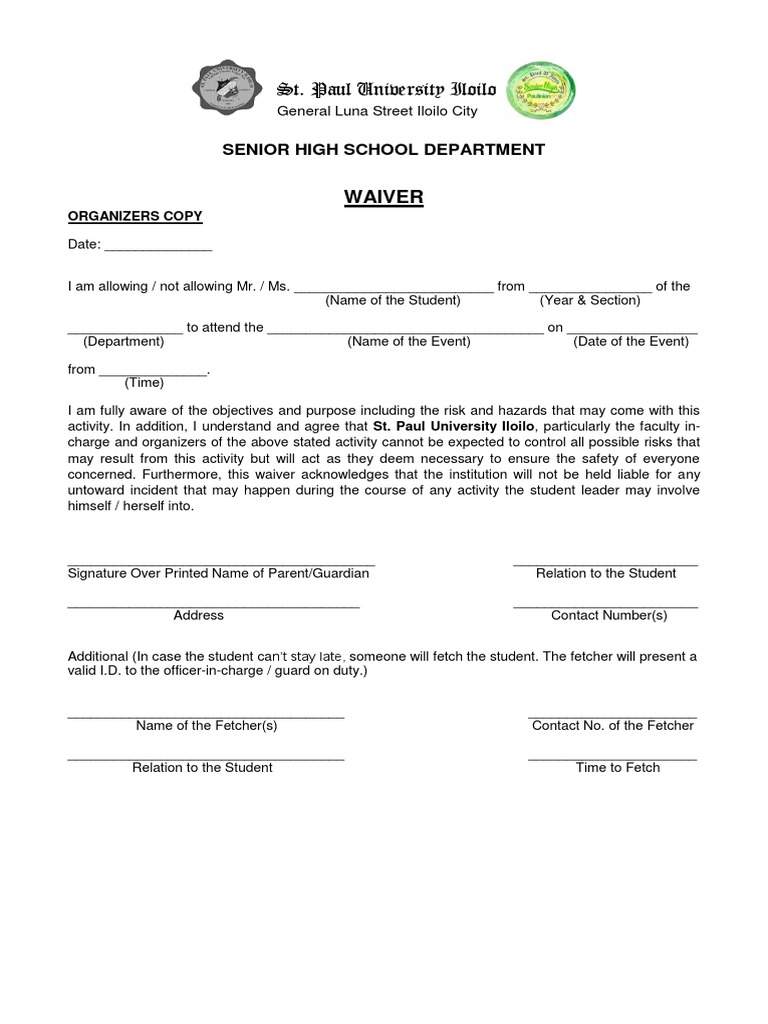 St. Paul University Iloilo: Waiver | PDF
