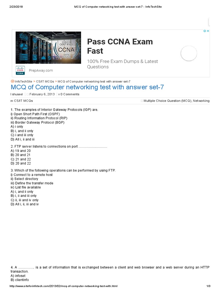 MCQ of Computer Networking Test With Answer Set7 PDF File Transfer