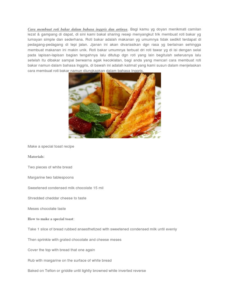 Artikel Resep Masakan Dalam Bahasa Inggris